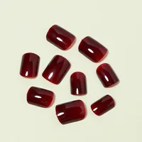 24Pcs Solid Color Wine Red Design Press on Nail Short Square False Nails Simple Detachable Finished Full Cover Nail Tips 4