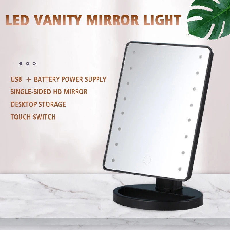 16 LED Vanity Light Touch Switch Desktop Storage Makeup Mirror With Light Dressing 360 &deg;Rotating Portable Makeup mirror mirror lights makeup mirror lights vanity light