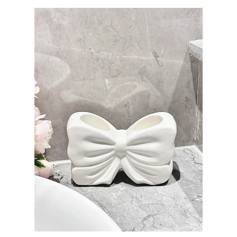 Creative Ceramic Bow Toothbrush Holder Toothpaste Storage Rack Bathroom Accessories
