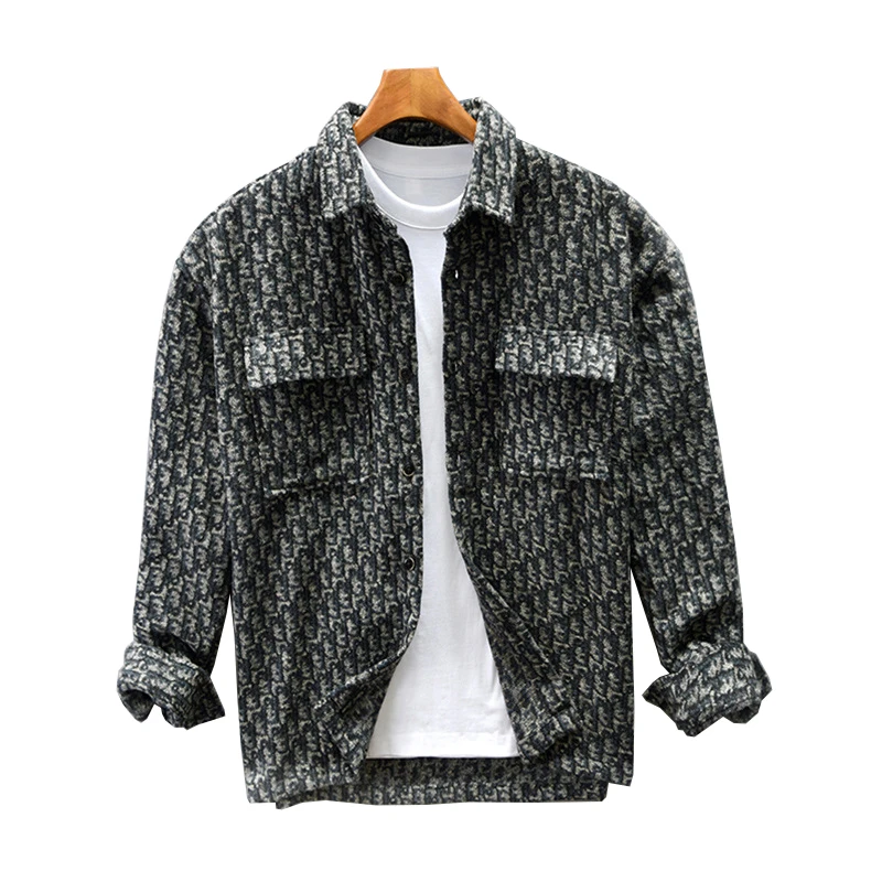 Z201 Winter Fall New Fashion Men Houndstooth Pattern Double Pockets Long Sleeve Jacket Woolen Vintage Casual Lapel Coat Male Top