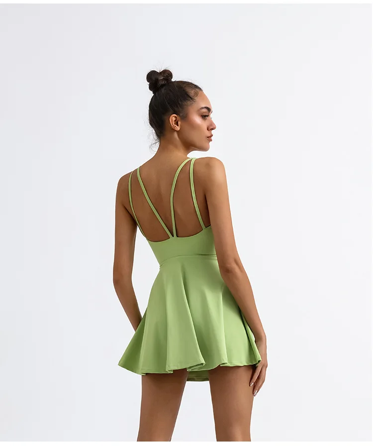 One Piece Cloud Hide Sexy Back Sports Dress Pocket Tennis Dresses Women Safe Shorts Gym Golf Yoga Suit Fitness Dance Long Skirt