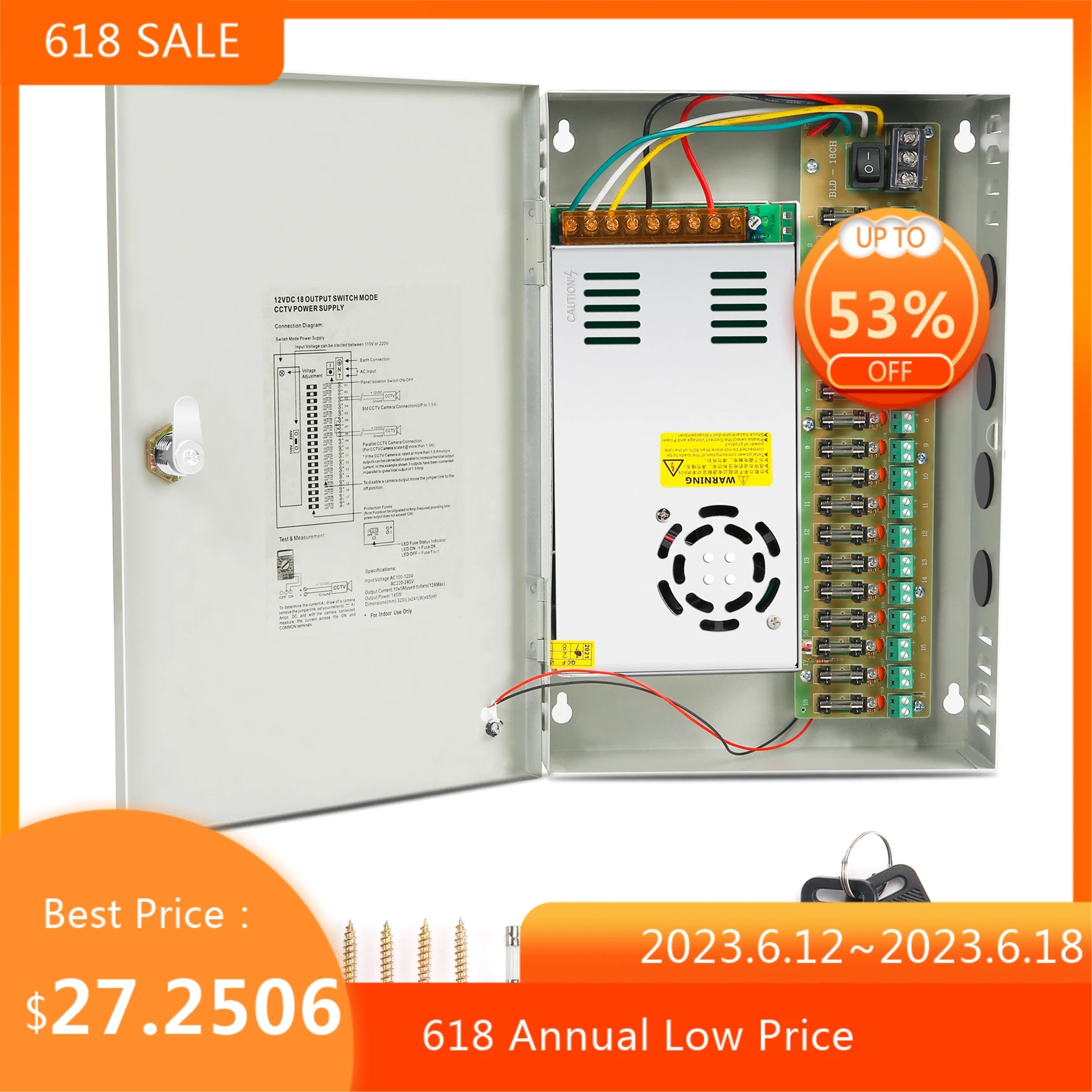 Cctv Power Supply Box, 18port Channel Dc 12v 30a 360w Power