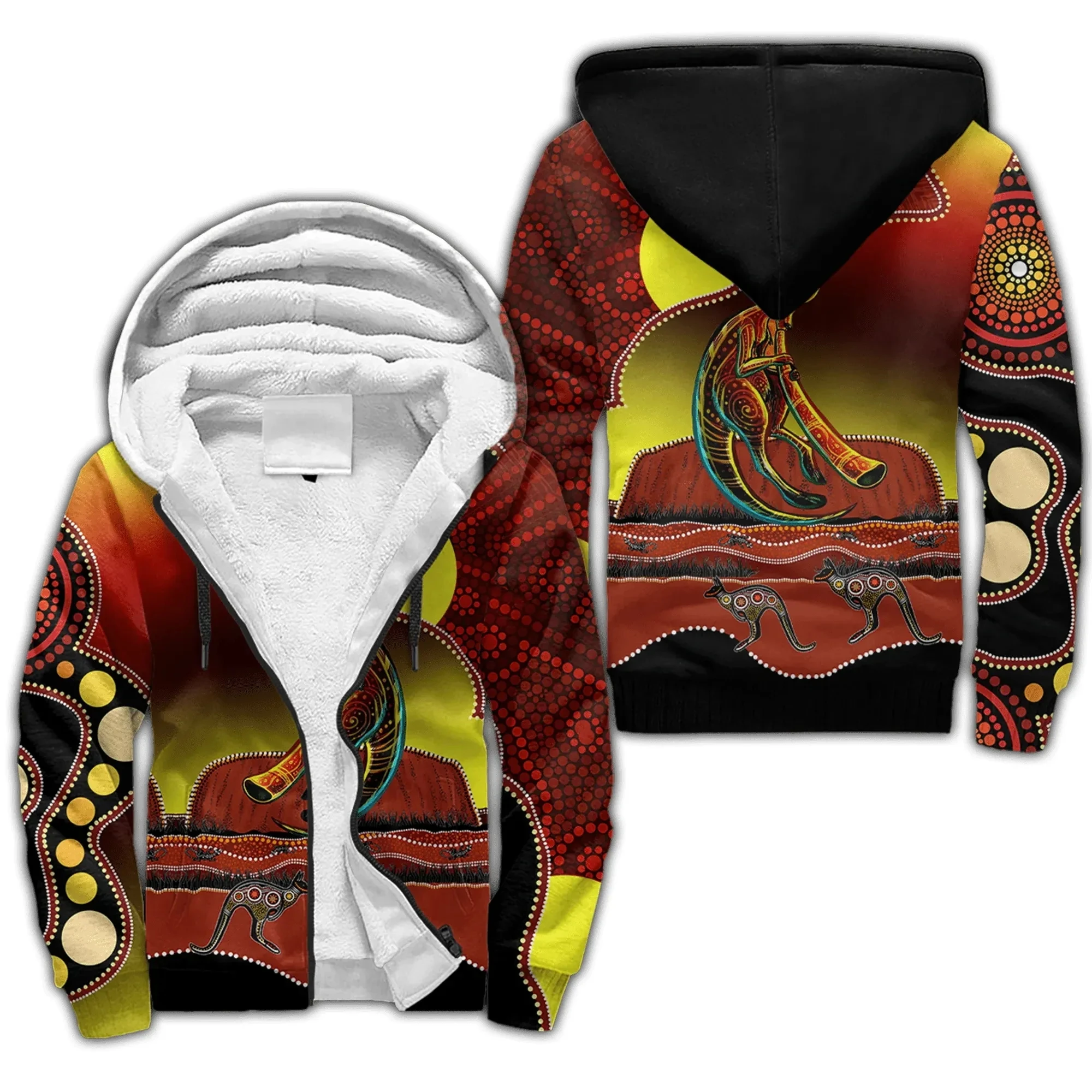 Felpa Con Cappuccio Invernale Con Zip Da Uomo Di Moda Indigena Australian Kangaroo 3D Printed Fleece Zipper Hoodie Unisex Warm Addensato Zip Jacket