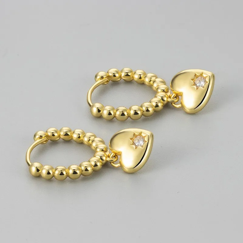 Simple Fashion Round Bead Love Heart Dangle Hoop Earrings for Women Trendy Huggie Earrings Party Jewelry Accessories