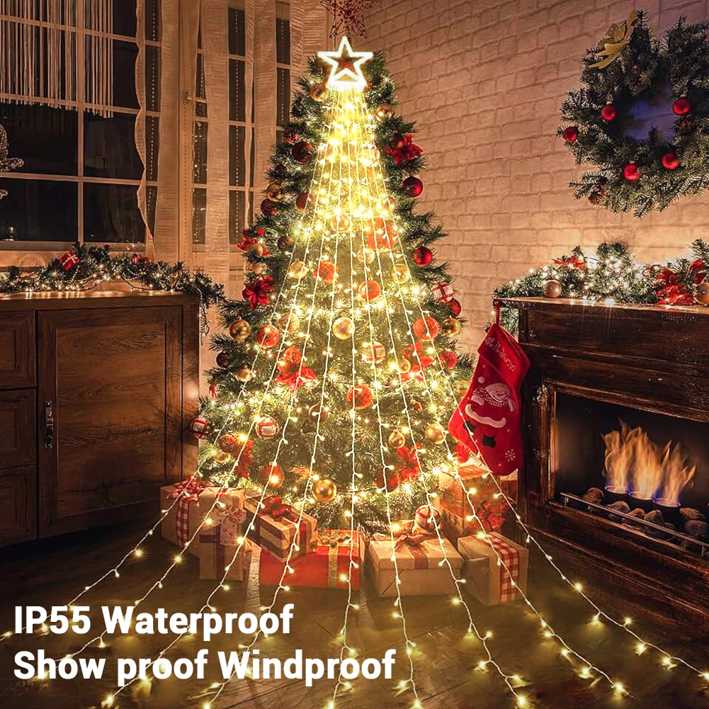 

400 светодиодный Рождественские украшения, Звёздные, наружные огни водопада, огни для рождественской елки, водонепроницаемые рождественские огни для сада