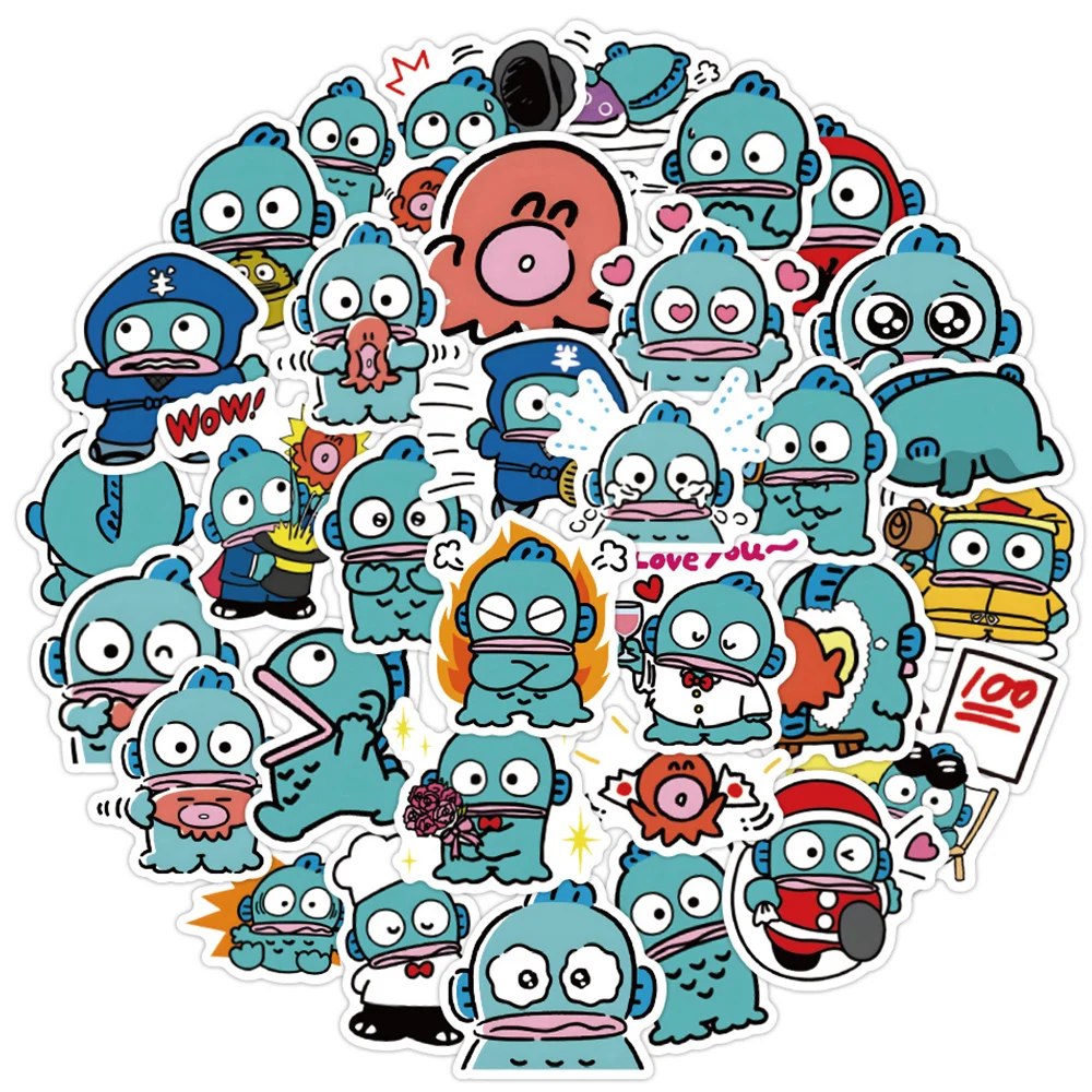 

10/30/60pcs Kawaii Ugly Fish Hanton Stickers Funny Cartoon Stickers DIY Phone Skateboard Stationery Sanrio Graffiti Decals Decor