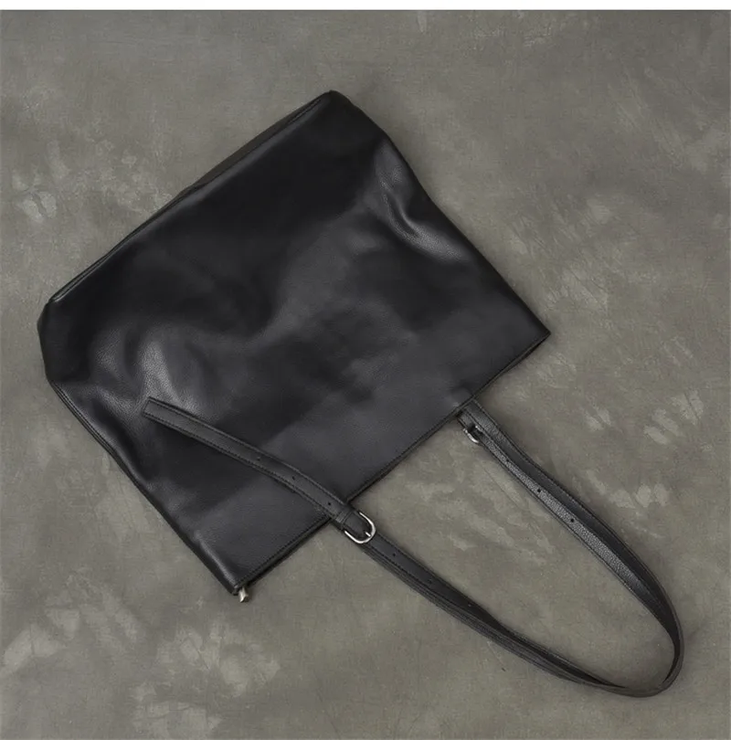 Simple large-capacity natural real cowhide men's shoulder bag outdoor travel soft genuine leather handbag work big tote bag