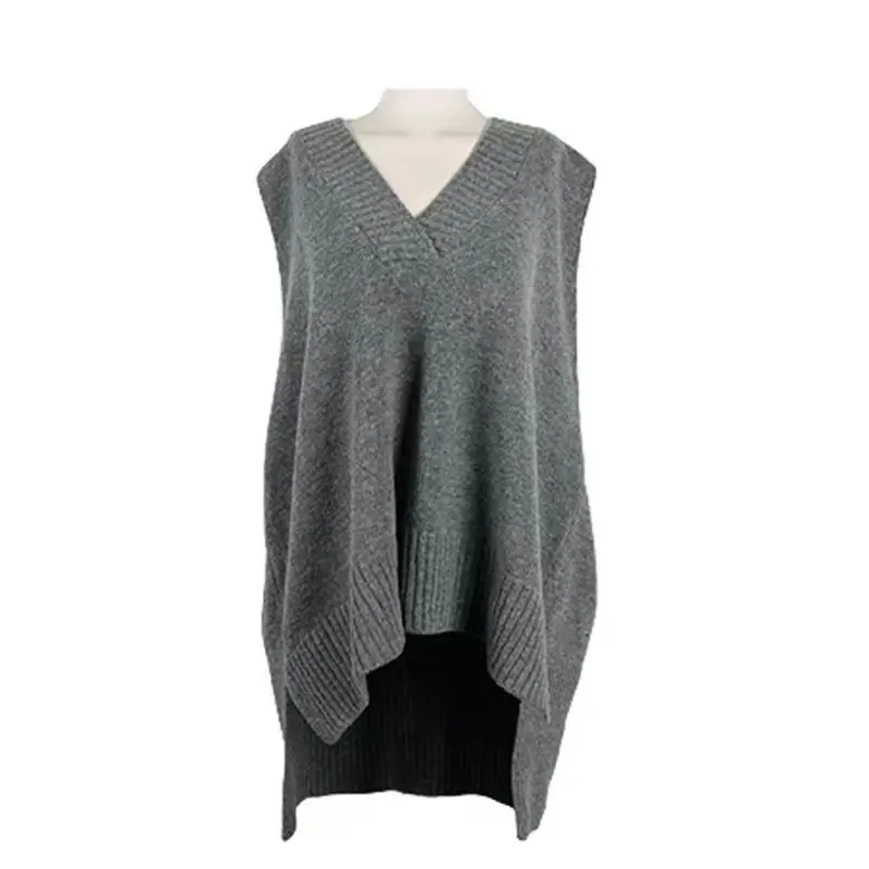 Autumn and Winter New Women's Clothing V-neck Women's Sleeveless Vest Elegant Medium and Long Loose Casual Knitwear Top