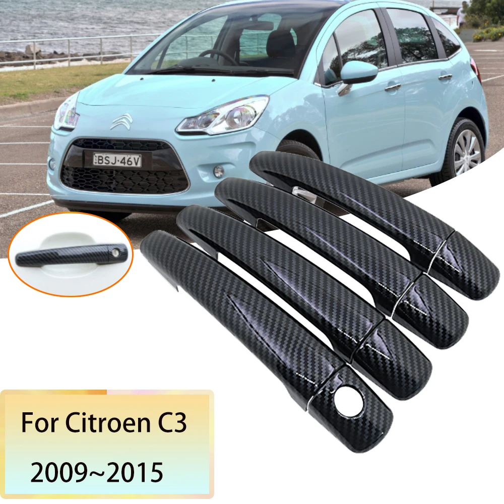 Carbon Fiber Car Door Handle Cover Trim for Citroen C3 Tuning Mk2 2009~2015 2011 2013 2014 Auto Styling Cap Stickers Accessories