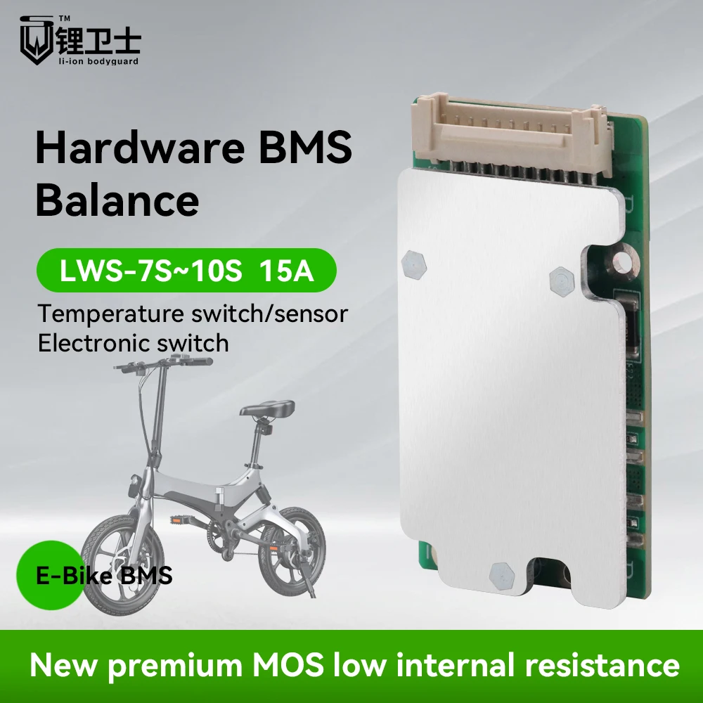 LWS Balanced PCM Battery Management System 7S 8S 10S 15A li-ion LiFePO4 24V 36V 10S BMS ON/OFF Switch for electric bike