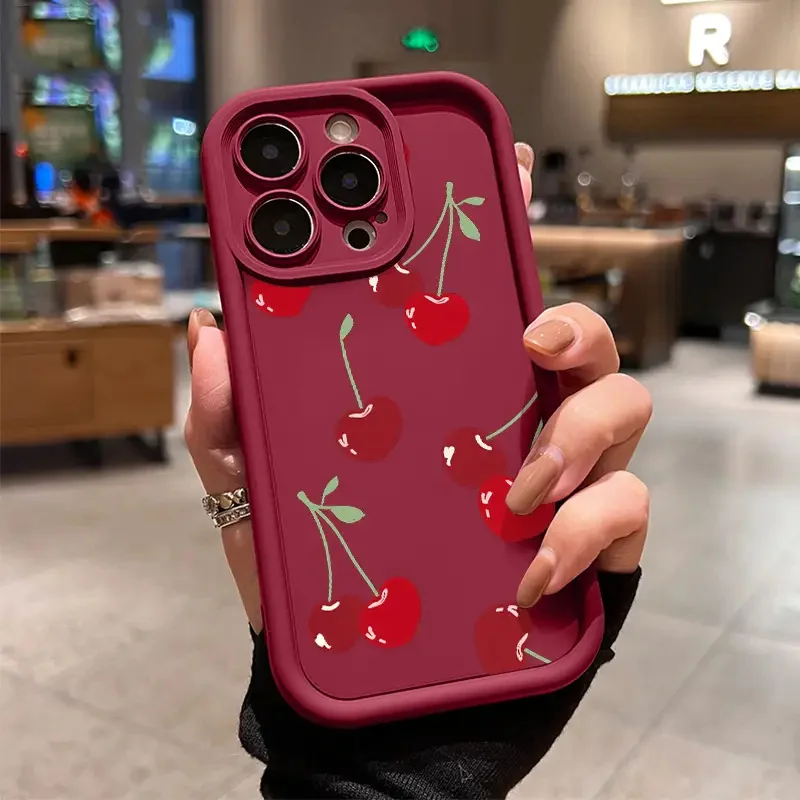 Cute Cartoon Cherry Strawberry Pattern Silicone Phone Case Cover