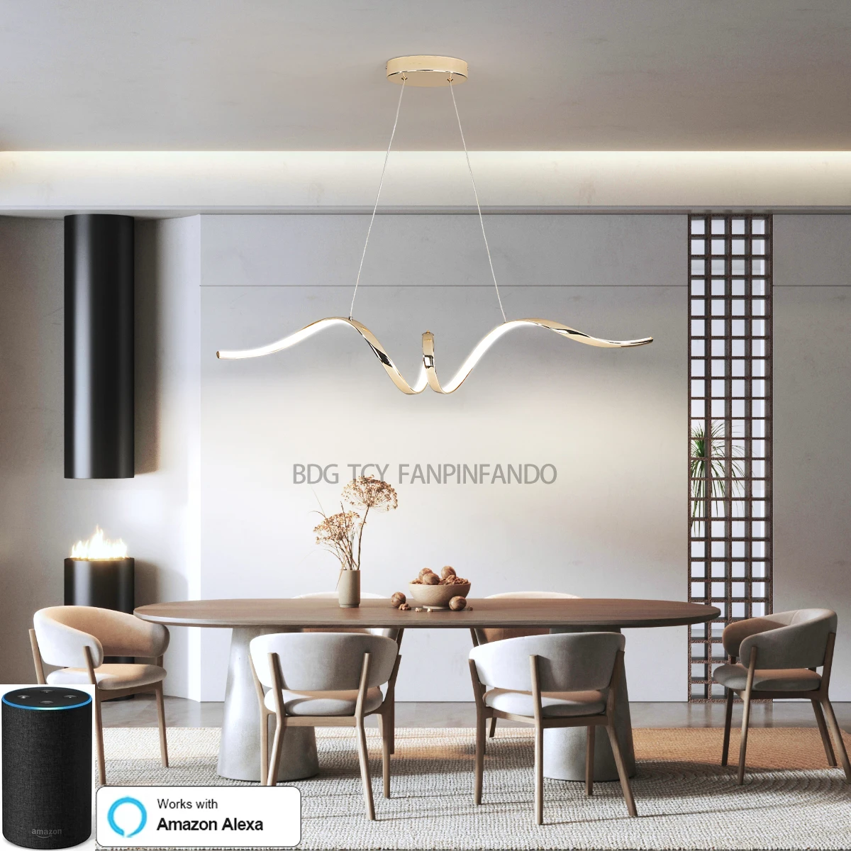 BDG Smart Home Alexa Led Chandelier Dining room Island Chandelier Chrome/Gold Hanging Light Kitchen Led Pendant Light lustre
