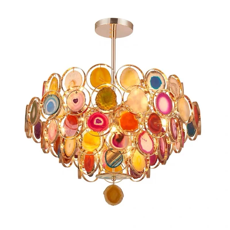 

LED E14 Postmodern Iron Agate Multicolor Lustre Chandelier Lighting Suspension Luminaire Lampen For Dinning Room