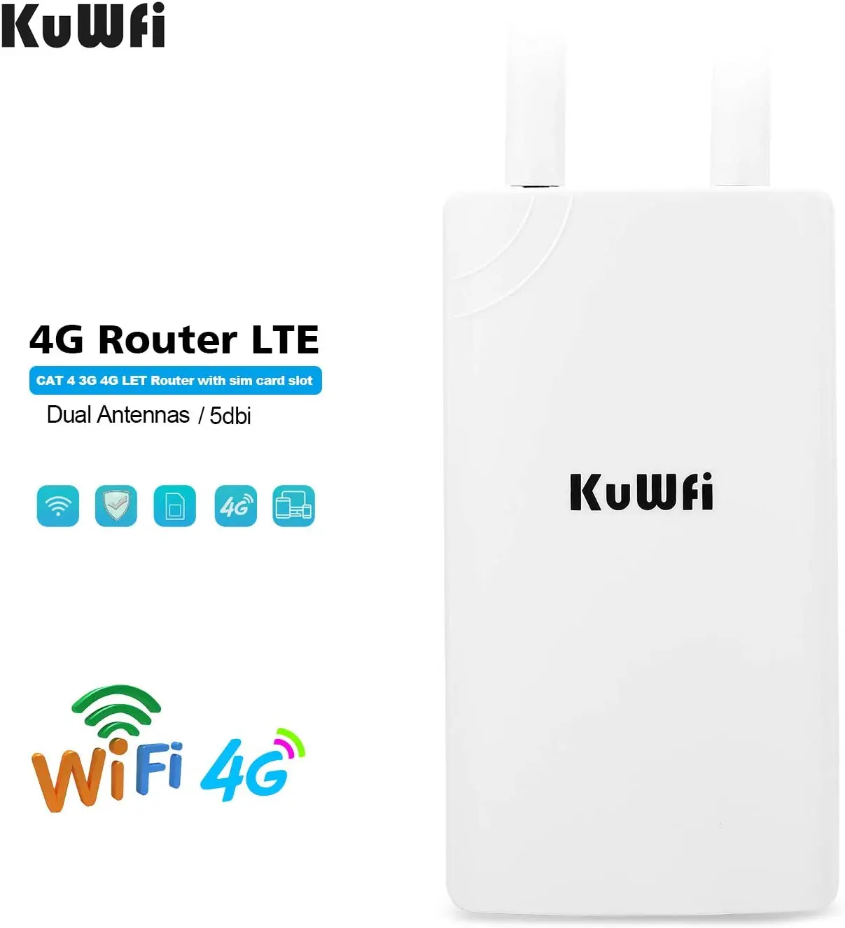 Kuwfi-roteador sem Fio ao ar Livre com Cartão Sim Impermeável Home Hotspot 4g Lte Cobertura Wifi Rj45 Wan Lan 150mbps - Imagem 2