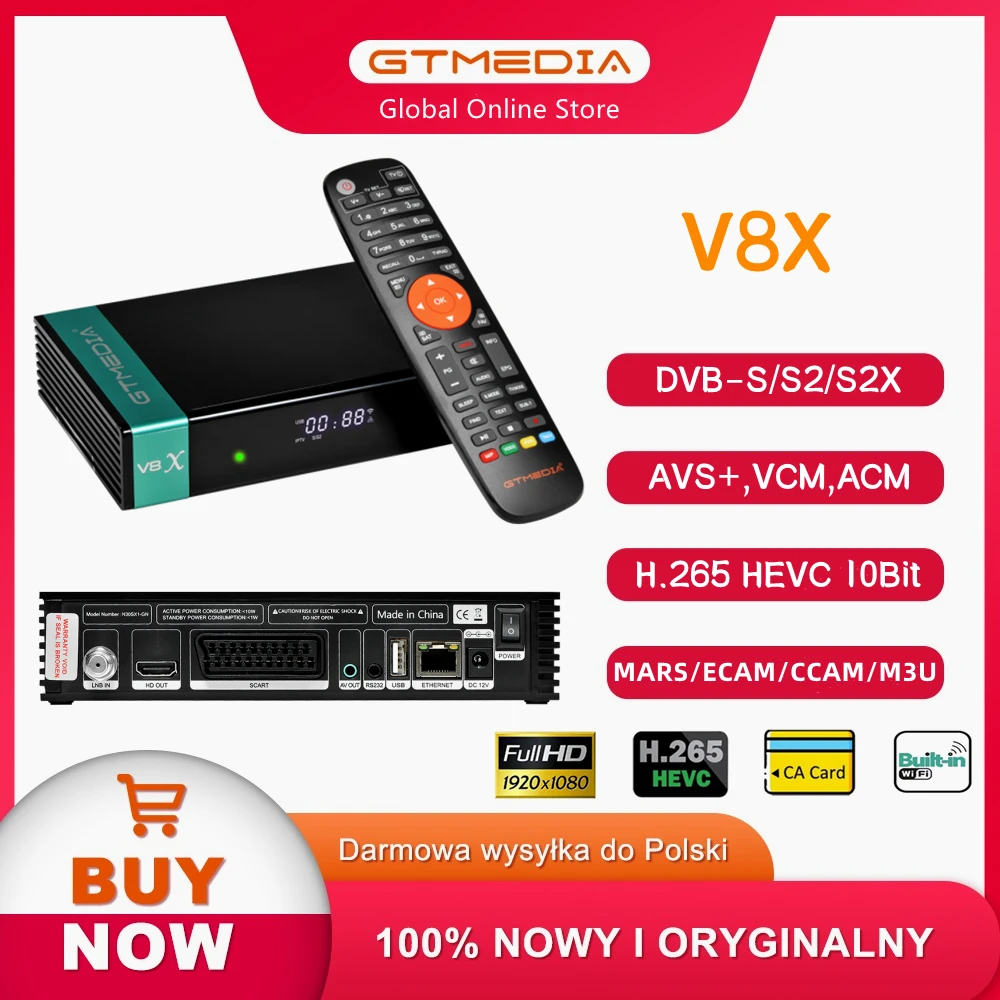 

GTMEDIA V8X MARS/ECAM/CCAM/M3U Satellite TV Receiver Support DVB-S/S2/S2X,VCM/ACM/multi-stream,Built-in WIFI,GT UI CA Card Slot