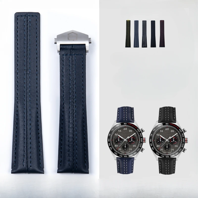 Per Cinturini Tag Heuer 22Mm Porsche Edition Vera Pelle Heritage 6 Calila Acciaio Nero Piega Fibbia In Pelle Bovina 22Mm Cinturino Per Orologio