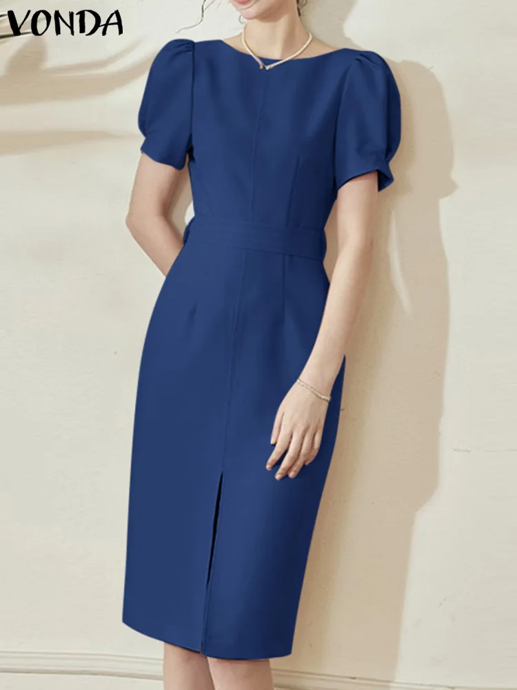 우아한 사무실 드레스 여성용, 여름 긴 소매 긴 셔츠 Sundress Robe 2023 패션 드레스 캐주얼 솔리드 컬러 Midi Vestidos