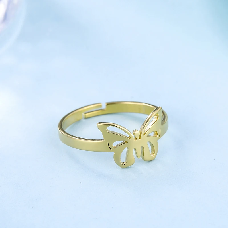 Amaxer for Women's Exquisite Hollow Butterfly Ring Gold Color Stainless Steel Fashion Ring Jewelry Party Friend Gift 4