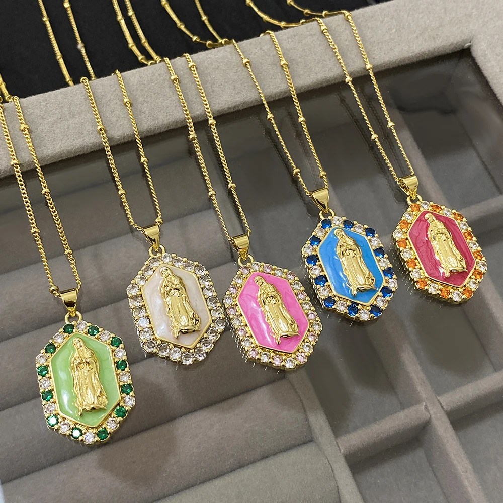 Virgin Mary Rainbow Medal Necklace 4