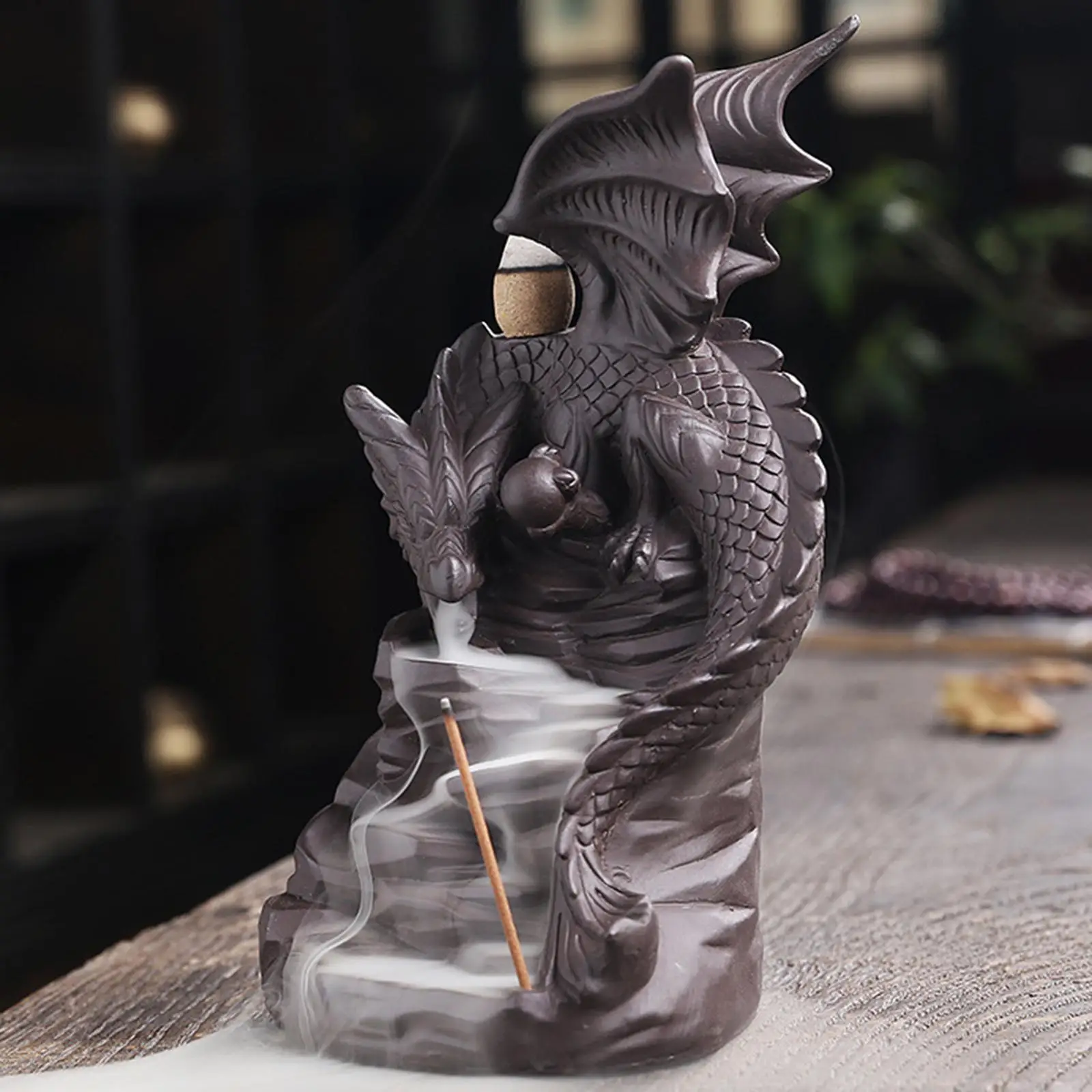 Dragon Backflow Incense Burner with Incense Cone Smoke Waterfall Incense Burner Holder Aromatherapy Home Decor Censer