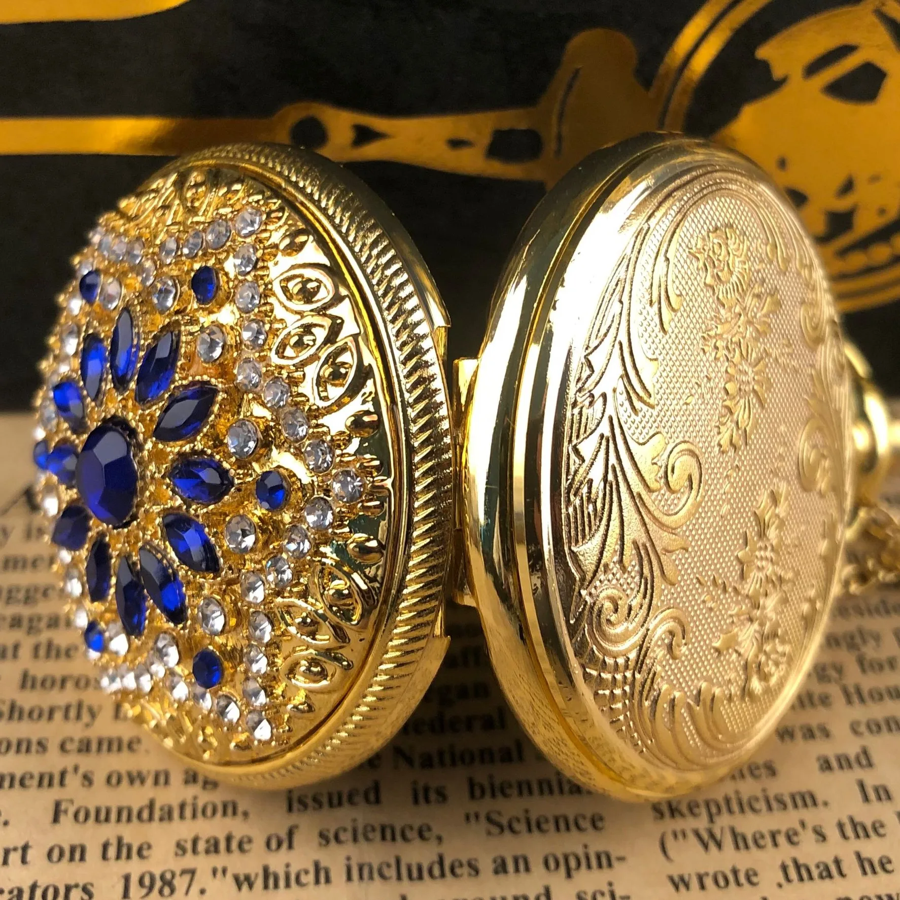 절묘한 블루 다이아몬드 꽃 쿼츠 포켓 시계, 아랍어 숫자 목걸이 펜던트 시계, 남녀공용 학생 선물, 팝 장식