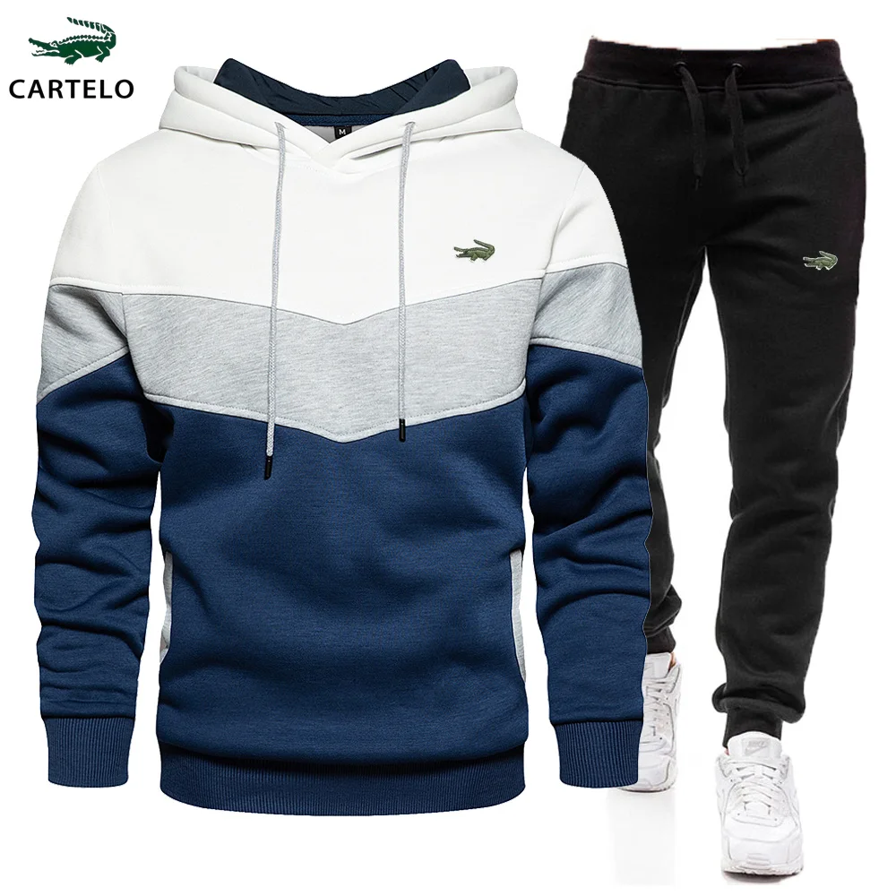 

CARTELO Autumn/Winter Men's New Embroidered Stripe Hoodie+High Quality Casual Jogging Pants 2-piece Set