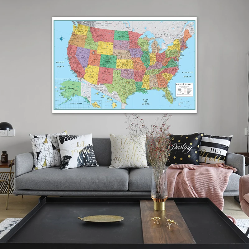 The Map of USA Wall Decorative Canvas Painting Art Poster and Prints Hanging Picture Office School Supplies Home Decor 150*100cm