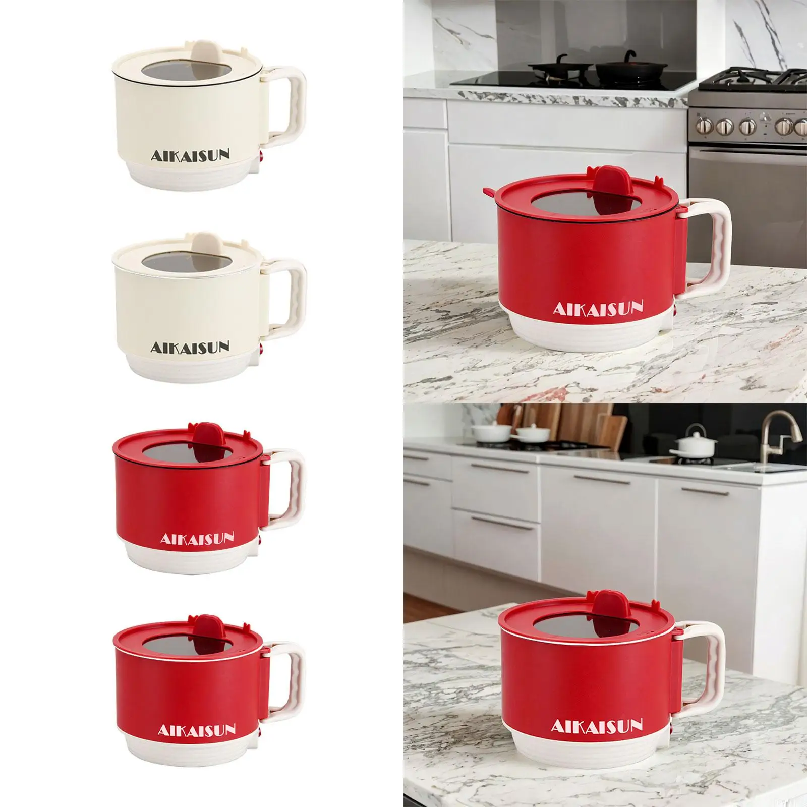 Electric Hot Pot Household Nonstick Portable Electric Cooker 1.5L Frying Pan for Oatmeal Dumpling Ramen Soup Eggs 4