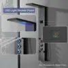 Black Shower Panel Tower System LED Light Shower Tower with Large Area Body Jet Massage Shower Fixtures with LCD Temperature 2