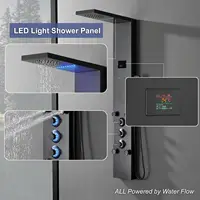Black Shower Panel Tower System LED Light Shower Tower with Large Area Body Jet Massage Shower Fixtures with LCD Temperature 2