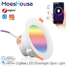 

MoesHouse ZigBee Smart LED Dimming Round RecessedSmart LED Downlight RGB W+C work with Alexa Google Home Hub Required