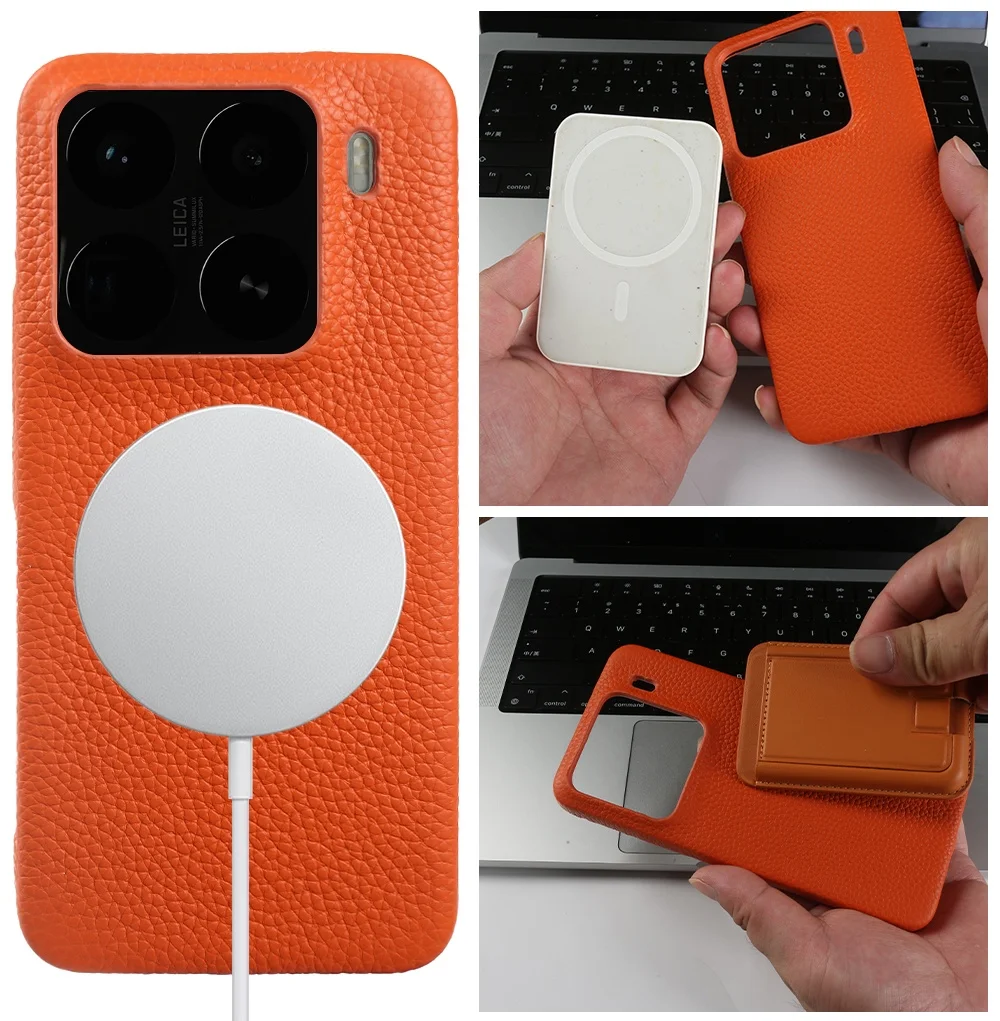 Magnetic Luxury Genuine Leather Wireless Charging Shockproof Case and Cover