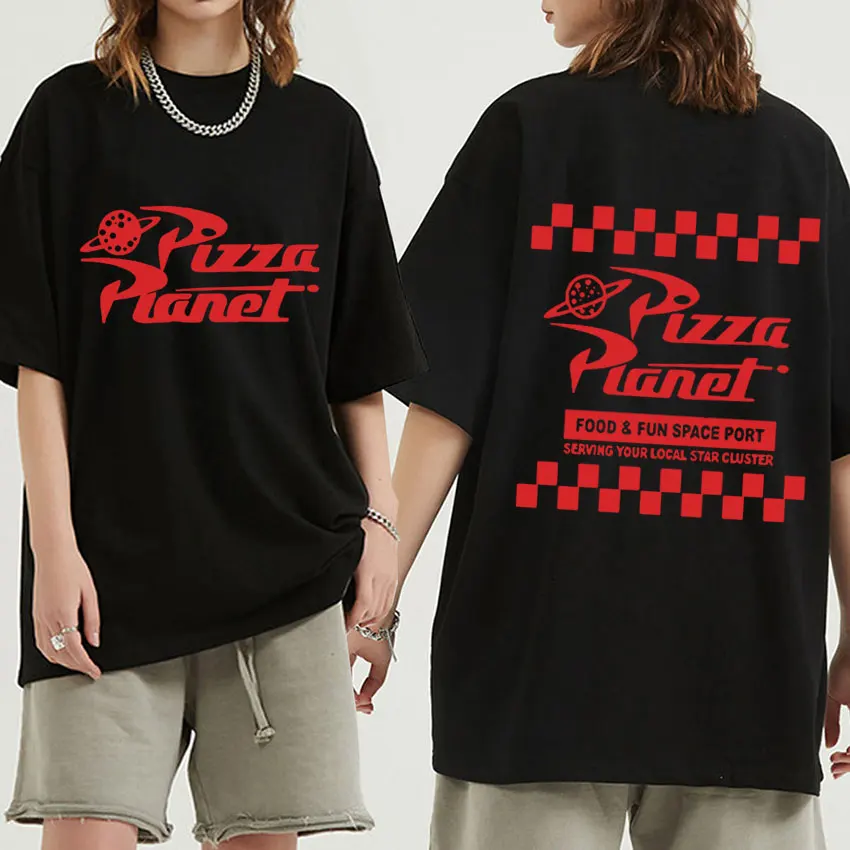 

Pizza Planet Print Graphic T Shirt Summer Men Fashion Oversized T-shirt Unisex 100% Cotton Short Sleeve T Shirts Tops Streetwear