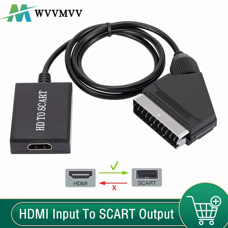 

1080P HDMI-compatible to SCART Video Audio Upscale Converter Adapter for HD TV DVD for Sky Box STB Plug and Play DC Cable