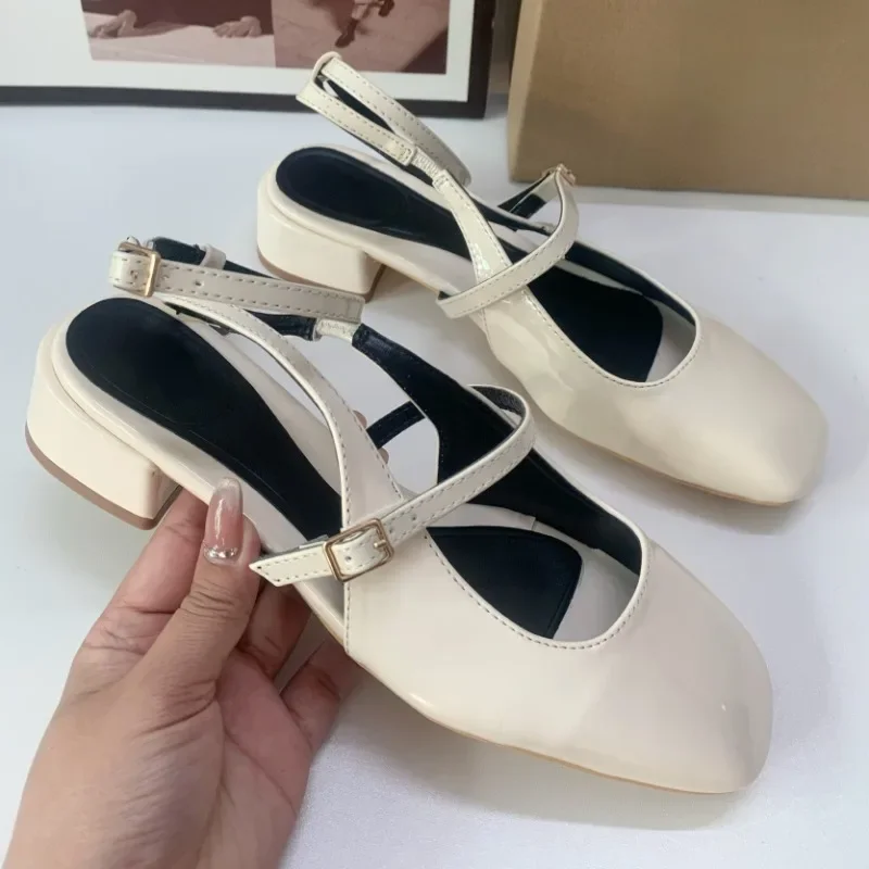 Square Toe Chunky Heel Women's Mary Jane Shoes High Quality Designer Trend Ankle Strap Summer Footwear Female Slingbacks Sandal