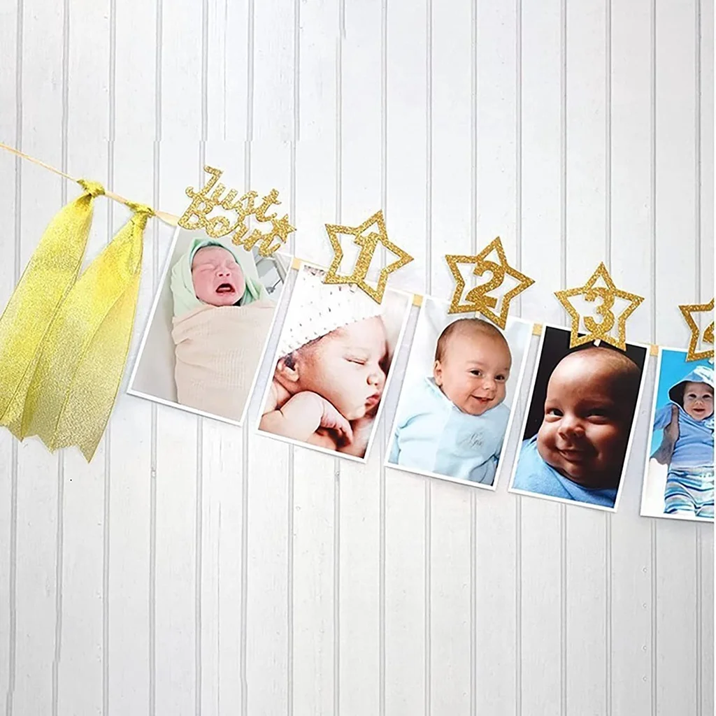 Guirlande Pour Nouveau-né De 12 Mois, Cadre Photo, Bannière, Décorations De Fête D'anniversaire Pour Enfants, Bébés Garçons Et Filles, Fournitures D'anniversaire De 1er Et D'un An
