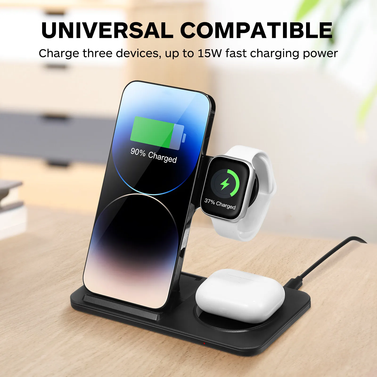 Foldable Wireless Charger 15W 3In1 Charging Station for Phone Earbuds Smartwatch Fast Charge Safety Protection Wide 1 Foldable Wireless Charger 15W 3In1 Charging Station for Phone Earbuds Smartwatch Fast Charge Safety Protection Wide 1