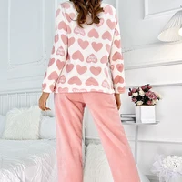 Thick and Warm Winter Flannel Sleepwear Soft Long Sleeved Pants Women's Pyjamas Set Heart-Shaped Pattern Student Nightwear - Image 4