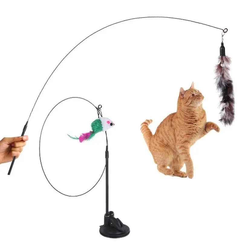 Cat Teaser Wand Dual Head Cat Feather Pole Toy With Fixed Buckle And Suction  Cup Funny Kitten Toys Cats Fishing Pole Toy - AliExpress