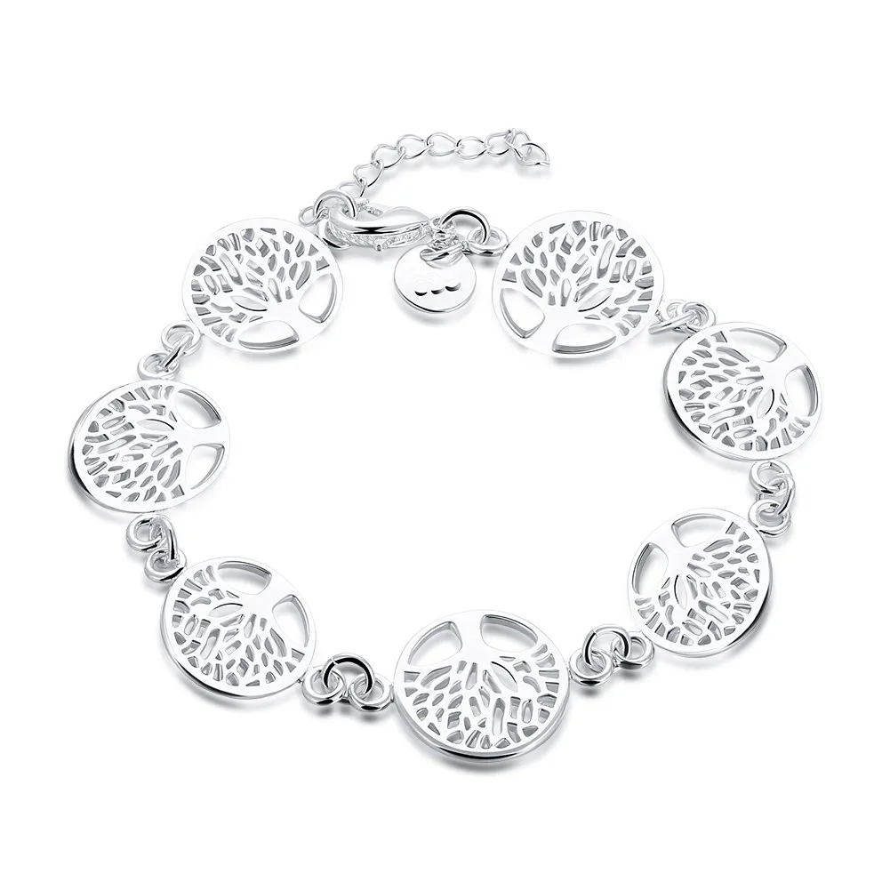 

New wedding 925 sterling silver bracelet beautiful Tree flowers for women classic fashion jewelry wholesale 20CM Noble