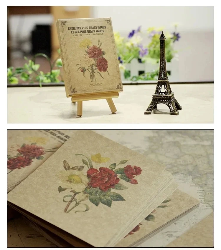 Reduute 페인팅 식물 그림 엽서, DIY 장미 백합 빈티지 인사 메시지 카드, 학생 선물, 24 매/세트
