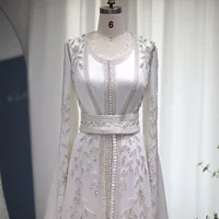 Sharon Said Luxury Dubai Moroccan Kaftan Ivory Evening Dress Long Sleeve Muslim Arabic Formal Dress Party Gowns SS439 Customized 3