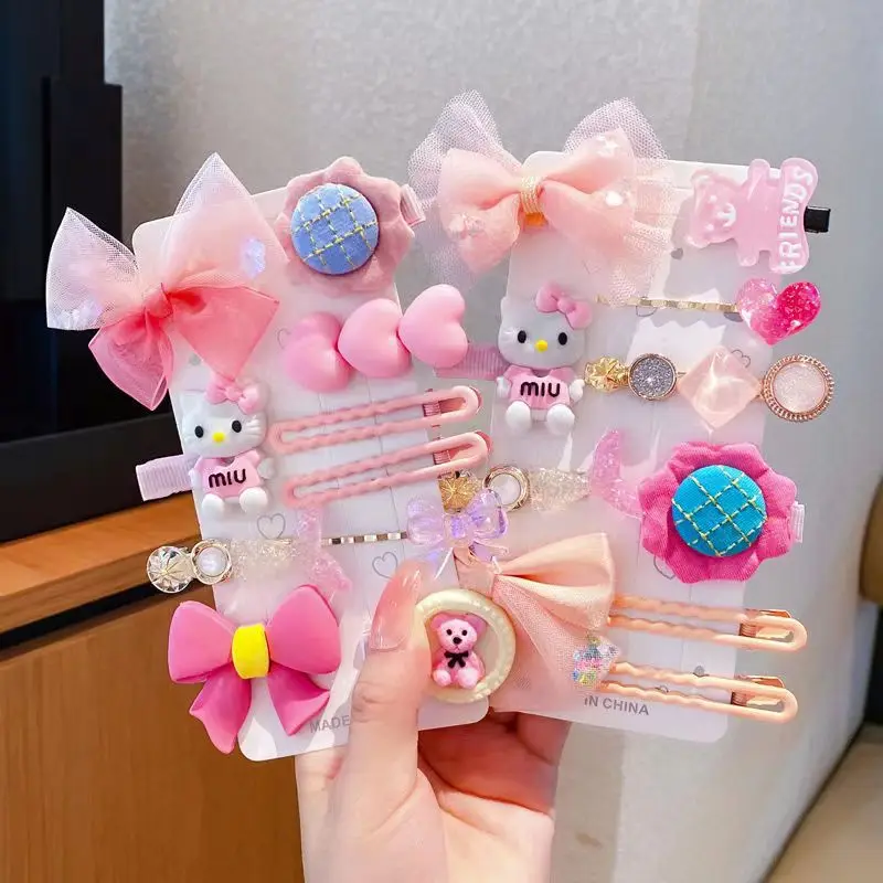 10Pcs/Set Cute Floral Bow Hairpin Baby Girl Princess Clothes Arts Headdress Children's Bear Hair Clips Accessories Barrettes arts