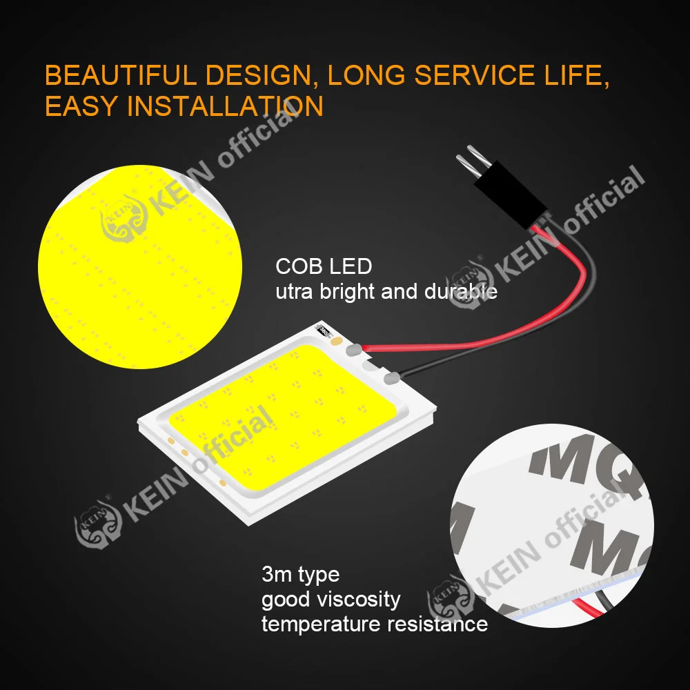 KEIN 1PCS W5W T10 COB Car Led Vehicle Panel Lamp C3W C5W C10W BA9S festoon interior Panel map reading dome Vanity Mirror Lights