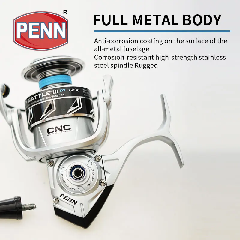 PENN WRATH Spinning Fishing Reels 2500/3000/4000/5000/6000/8000 2+1BB Gear  Ratio 5.3:1/5.6:1/6.2:1Metal Spool Reel Fishing Wheel