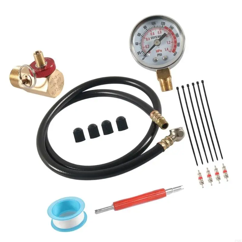 현장 수리를 위한 0-200PSI 압력 게이지 황동 피팅이 포함된 P88C 휴대용 공기 탱크 서비스 세트 다양한 환경