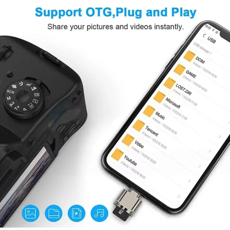High-Speed USB C TF Card Reader with LED Indicator