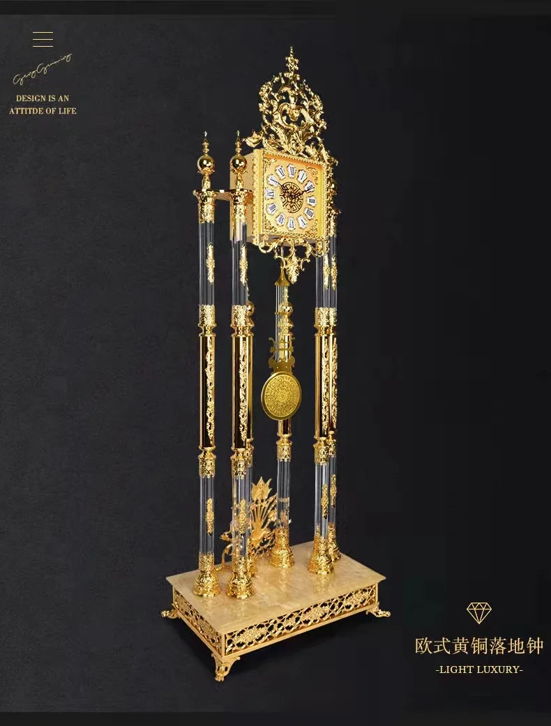 Living room European style villa vertical living room floor clock Light luxury European crystal floor clock