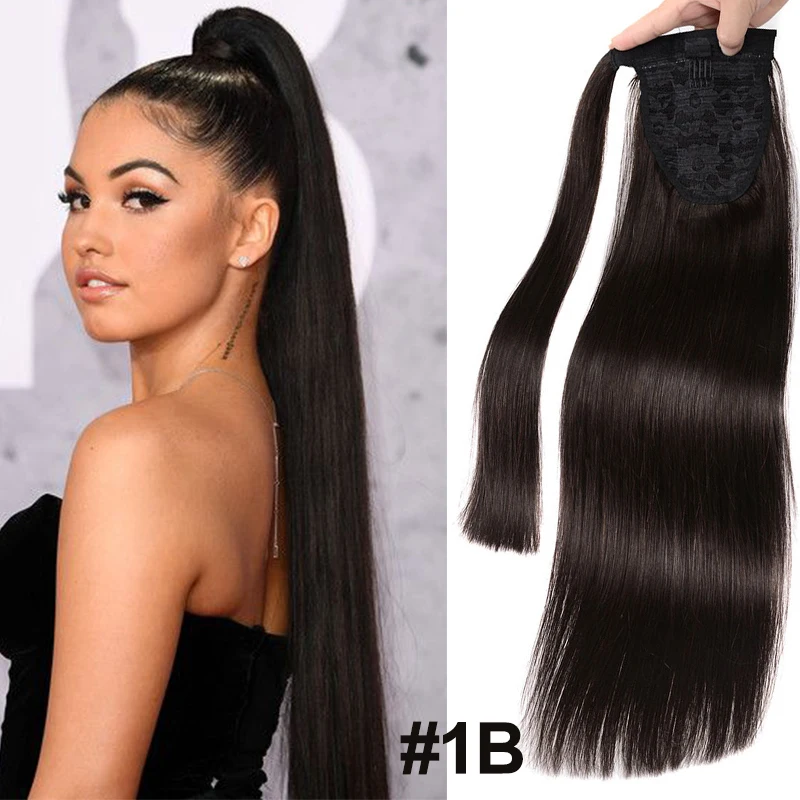 

1B# Natural Black Real Natural Hair Ponytail Human Hair Extensions Remy Hair Clip On Ponytail Extensions 12-24inch Thick Ends