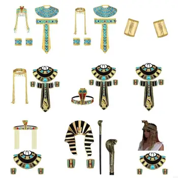 10CF Egyptian Costume Set for Women Man Halloween, Ancient Egypt Dress Up Costume Set